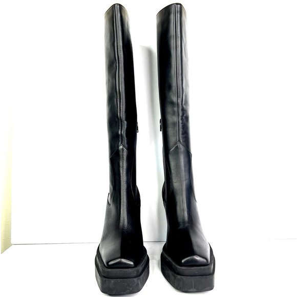 Gia Borghini Texan Knee High Western Boot Black Leather Platform Wedge Heel - Picture 3 of 9